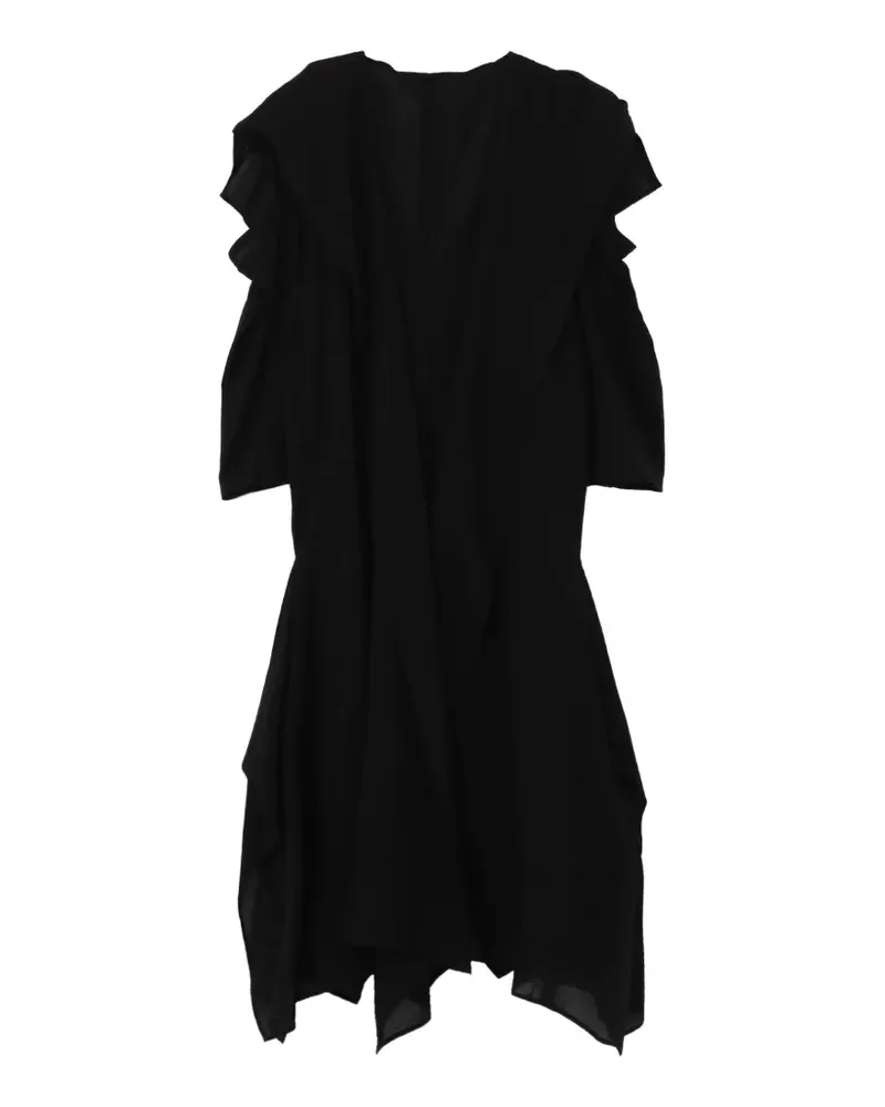 Yohji Yamamoto draped-detail asymmetric-hem coat - Schwarz Schwarz