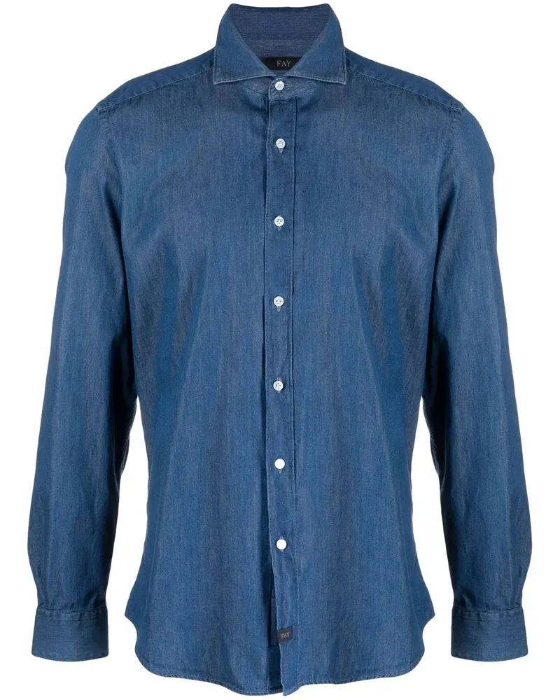 Fay Schmales Jeanshemd - Blau Blau