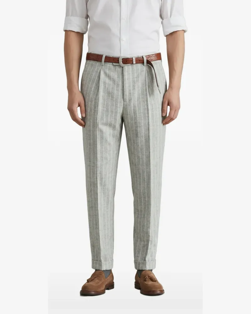 Brunello Cucinelli pinstripe-print pleated wool trousers - Grau Grau