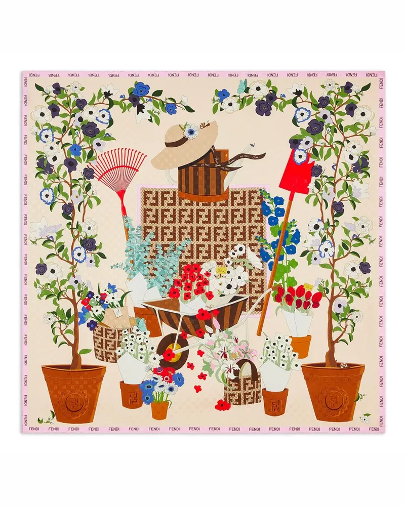 Fendi floral gardening silk scarf - Nude Nude