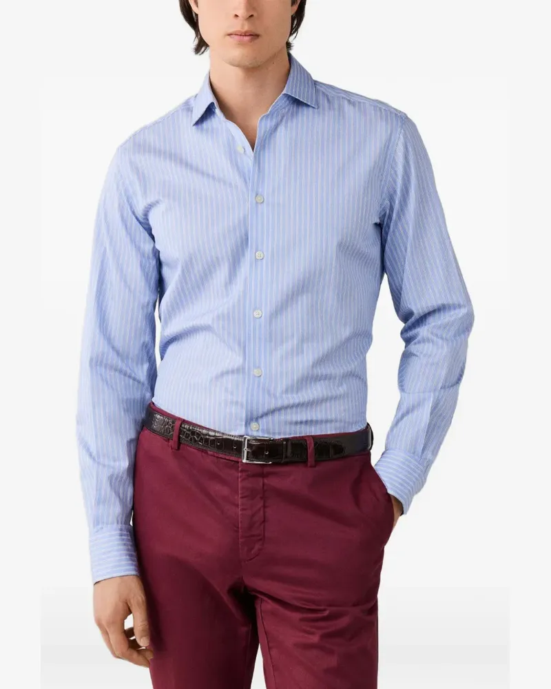 Hackett Gestreiftes Twill-Hemd - Blau Blau