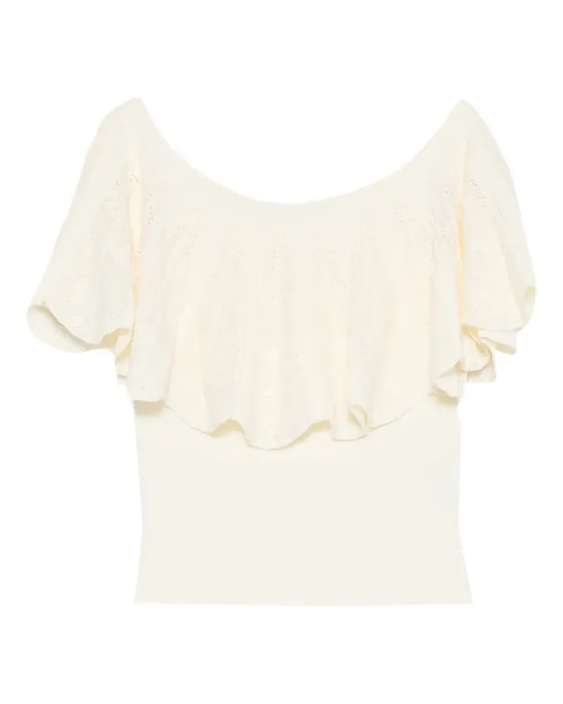ba&sh Salda ruffled pointelle-knit top - Nude Nude