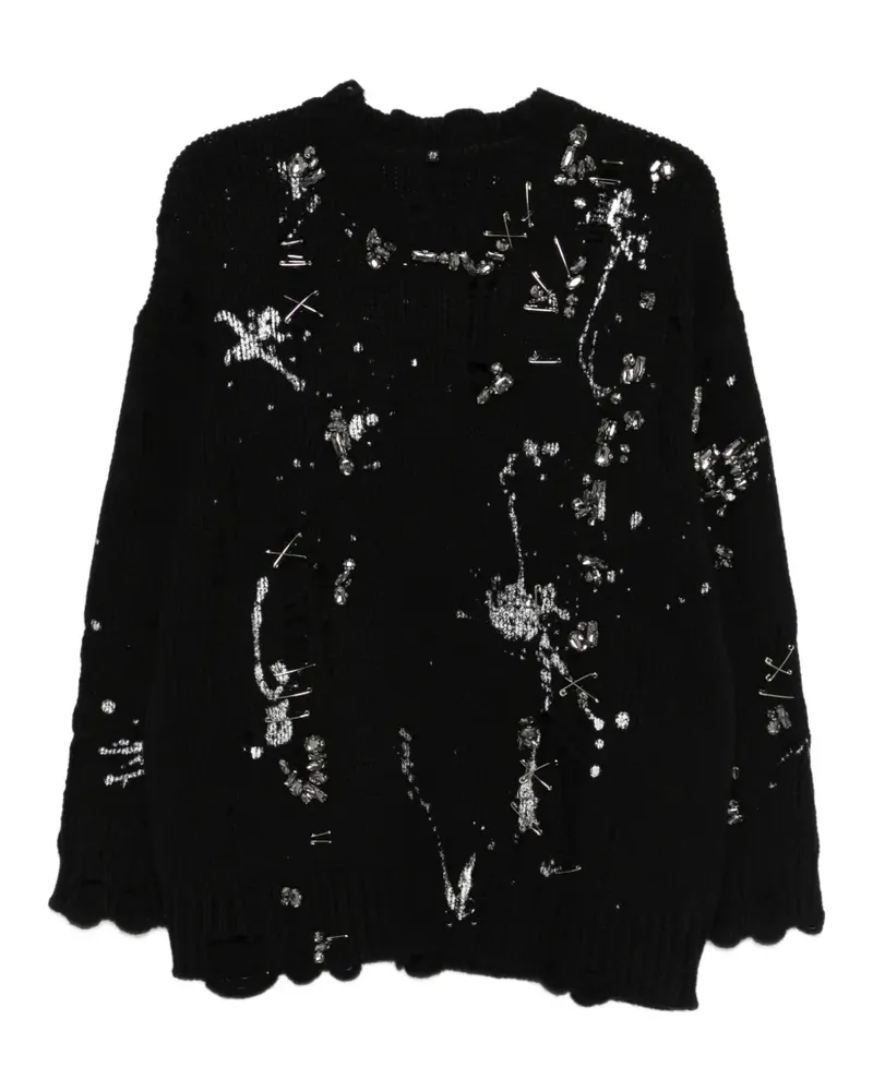 R13 distressed crystals pin SWEATER - Schwarz Schwarz