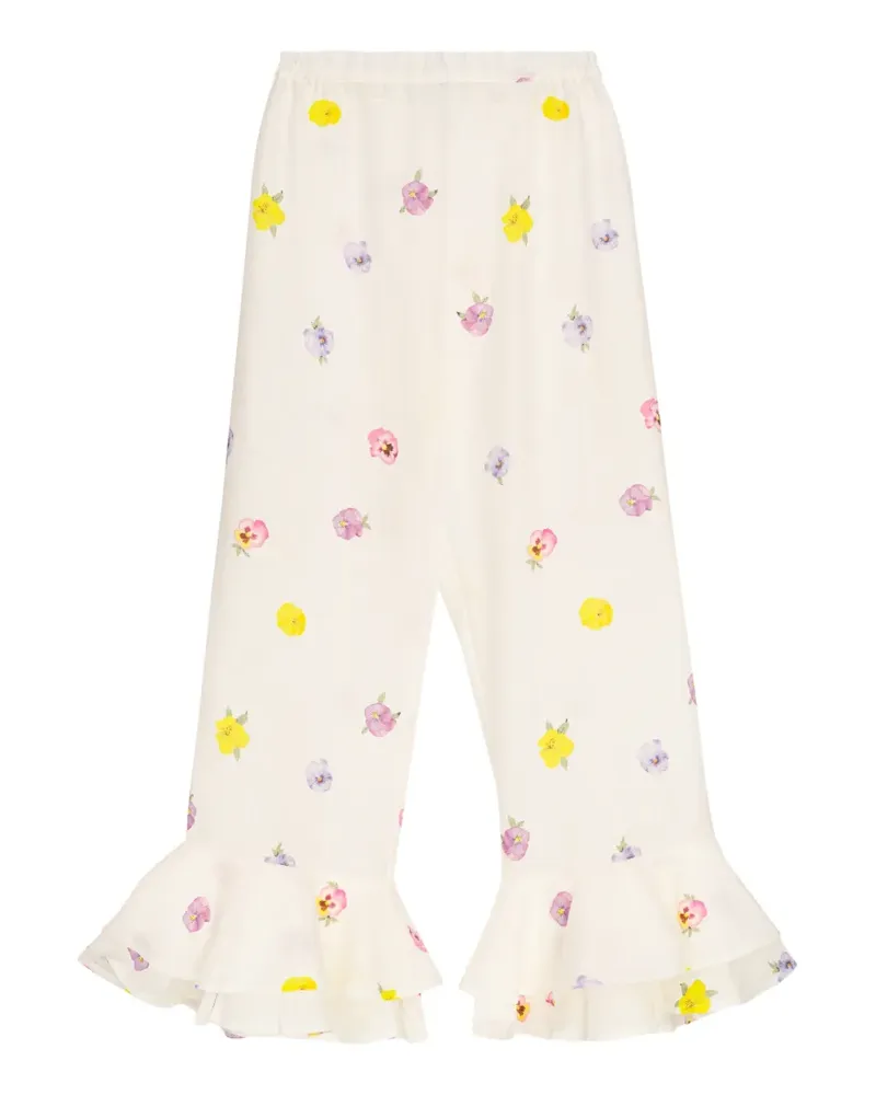 SLEEPER Cha-Cha floral-print ruffled trousers - Nude Nude
