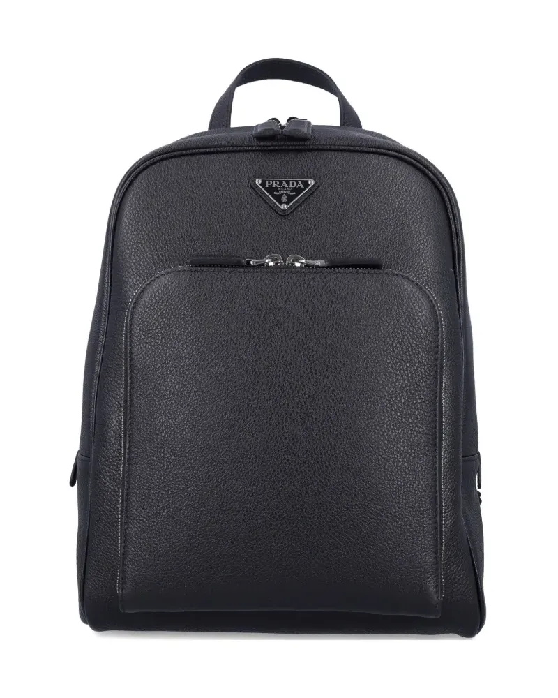 Prada Rucksack mit Emaille-Logo - Schwarz Schwarz
