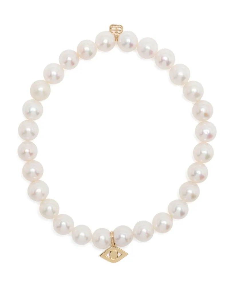 Sydney Evan Perlenarmband mit 14kt Evil Eye-Gelbgolddetail - Weiß Weiß