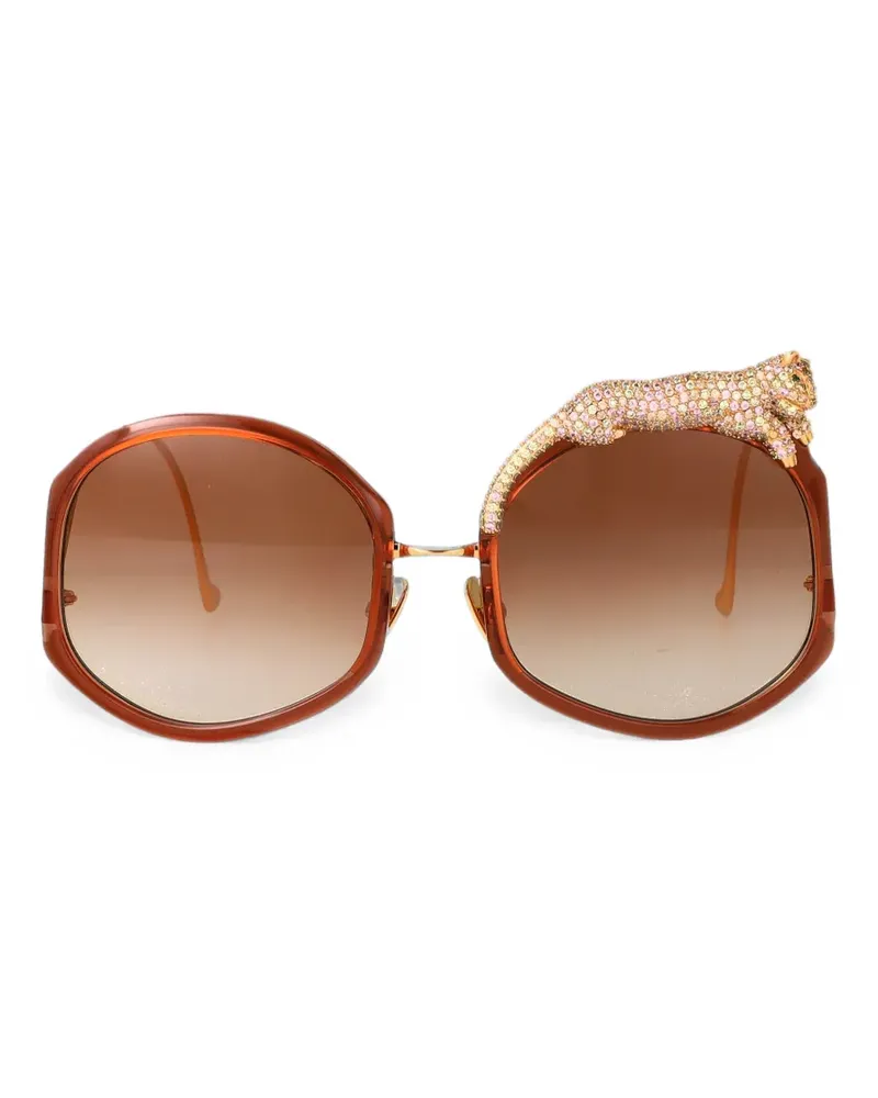 Anna-Karin Karlsson Rose Et Le Rêve leopard-embellished round-frame sunglasses - Braun Braun