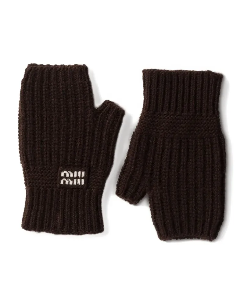 Miu Miu Fingerlose Handschuhe mit Logo-Detail - Braun Braun