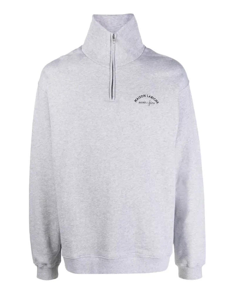 Maison Labiche Bestickter Placide Pullover mit Viertelreißverschluss - Grau Grau