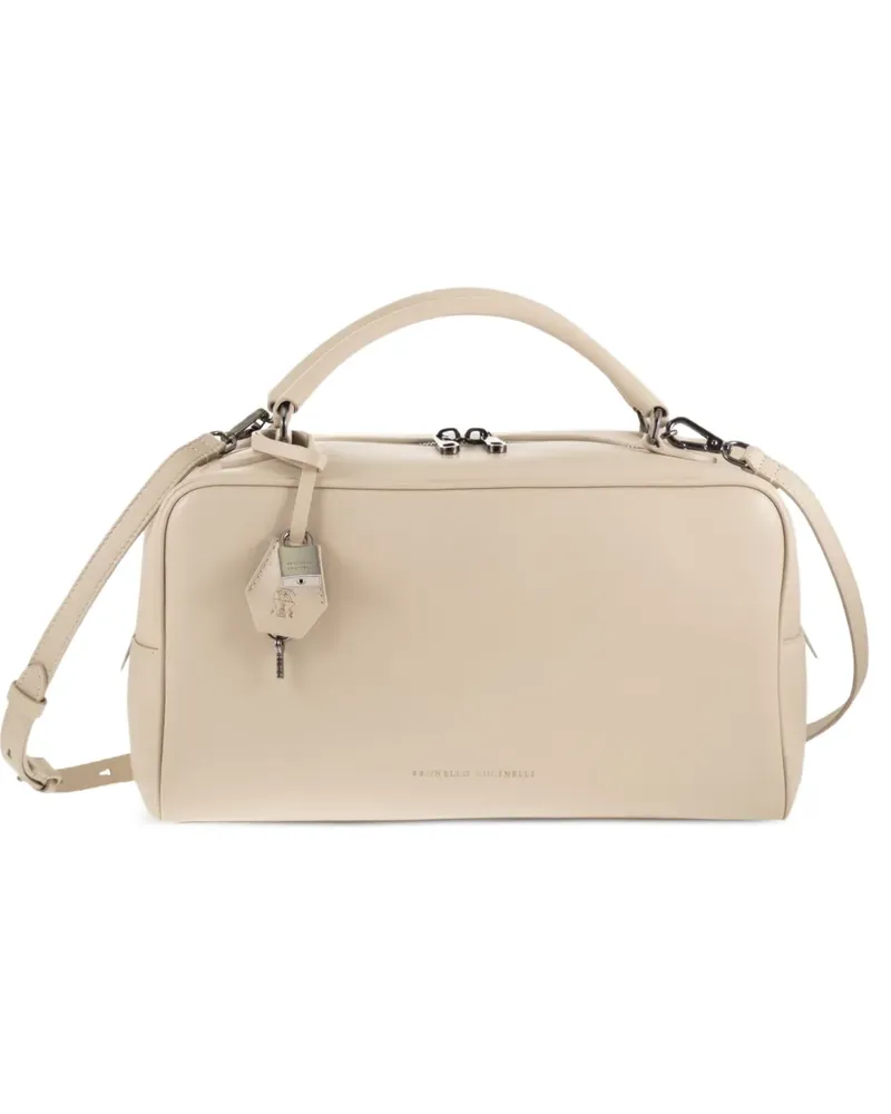 Brunello Cucinelli padlock explorer leather tote - Nude Nude