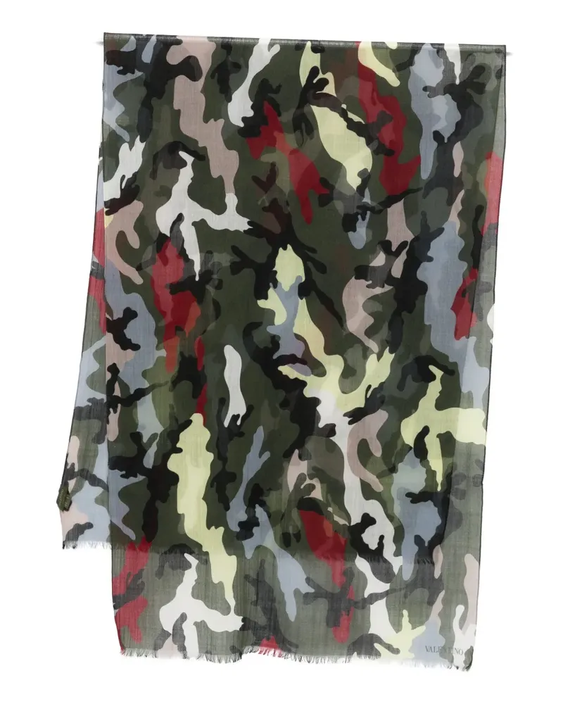 Valentino Garavani Wollschal mit Camouflage-Print - Grün Grün