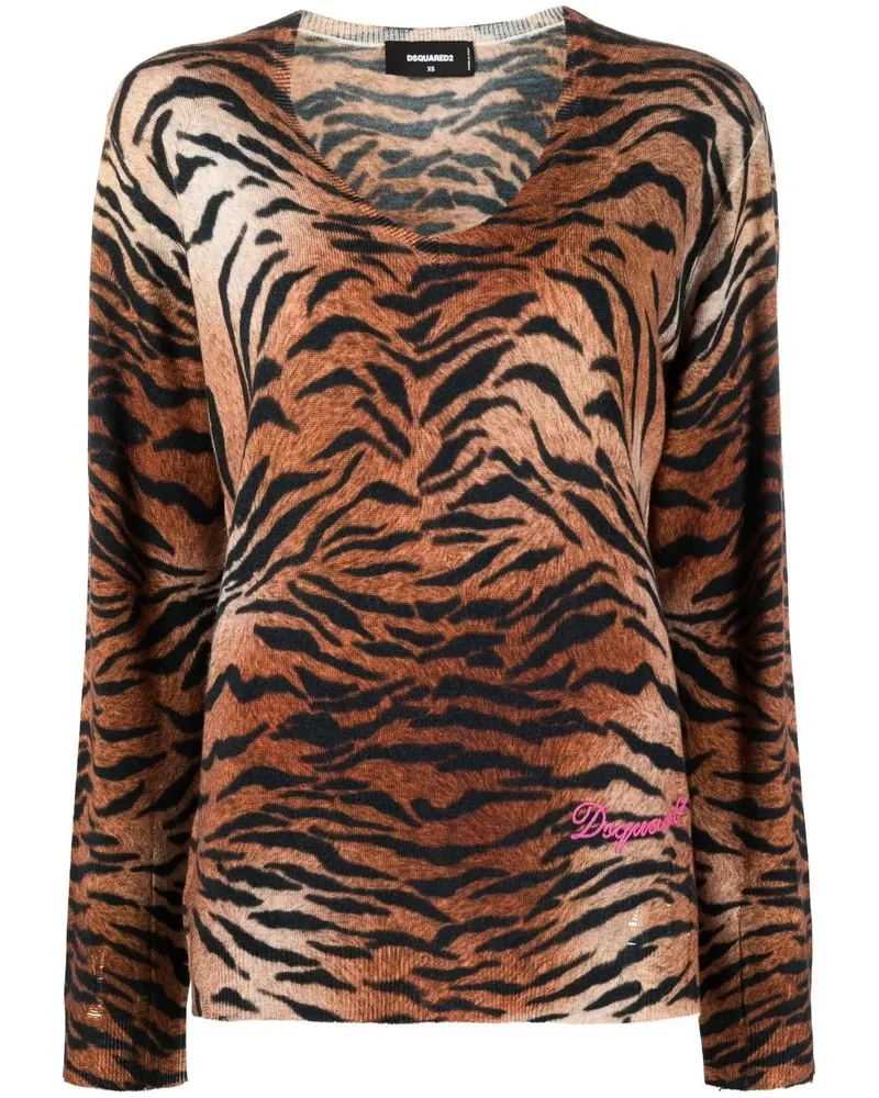 Dsquared2 Strickpullover mit Leoparden-Print - Braun Braun
