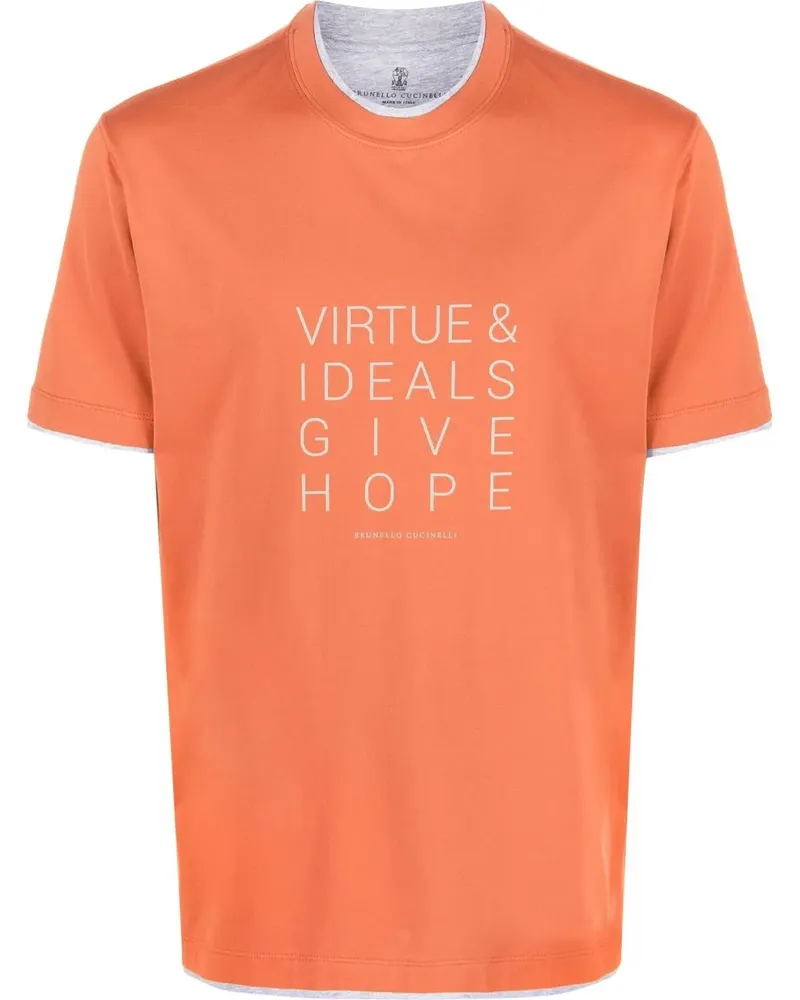 Brunello Cucinelli T-Shirt mit Slogan-Print - Orange Orange