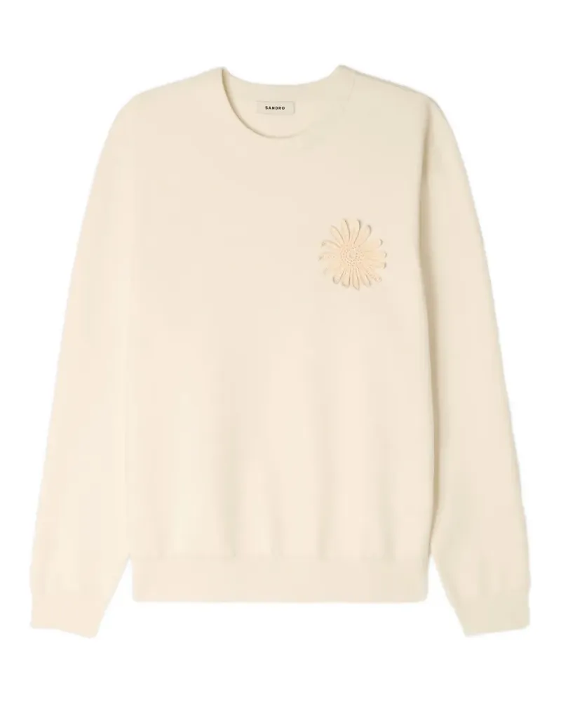 Sandro crochet-flower crew-neck sweatshirt - Nude Nude