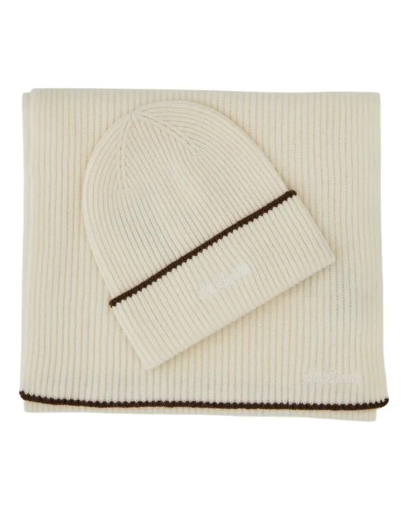 MC2 Saint Barth Set aus gerippter Beanie und Schal - Nude Nude