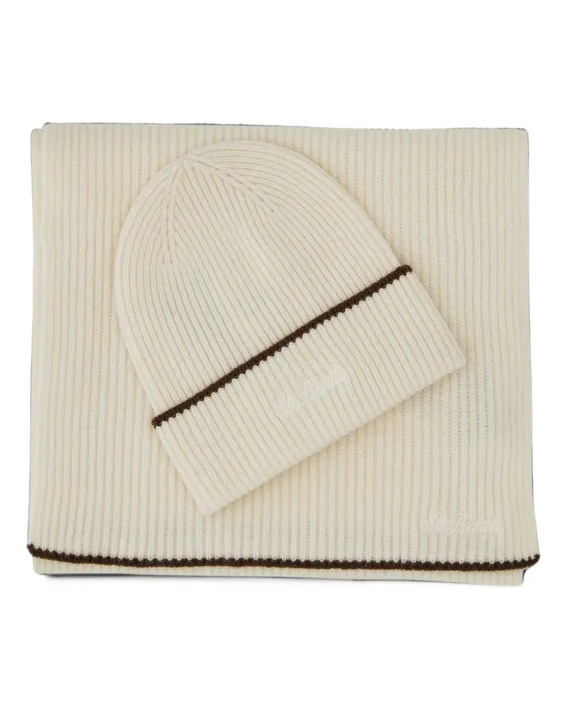 MC2 Saint Barth Set aus gerippter Beanie und Schal - Nude Nude
