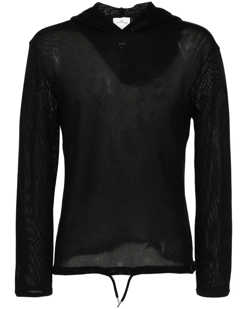 Courrèges Mesh-Pullover mit Logo-Patch - Schwarz Schwarz