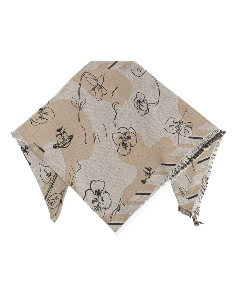 Vivienne Westwood Orb-print frayed scarf - Nude Nude