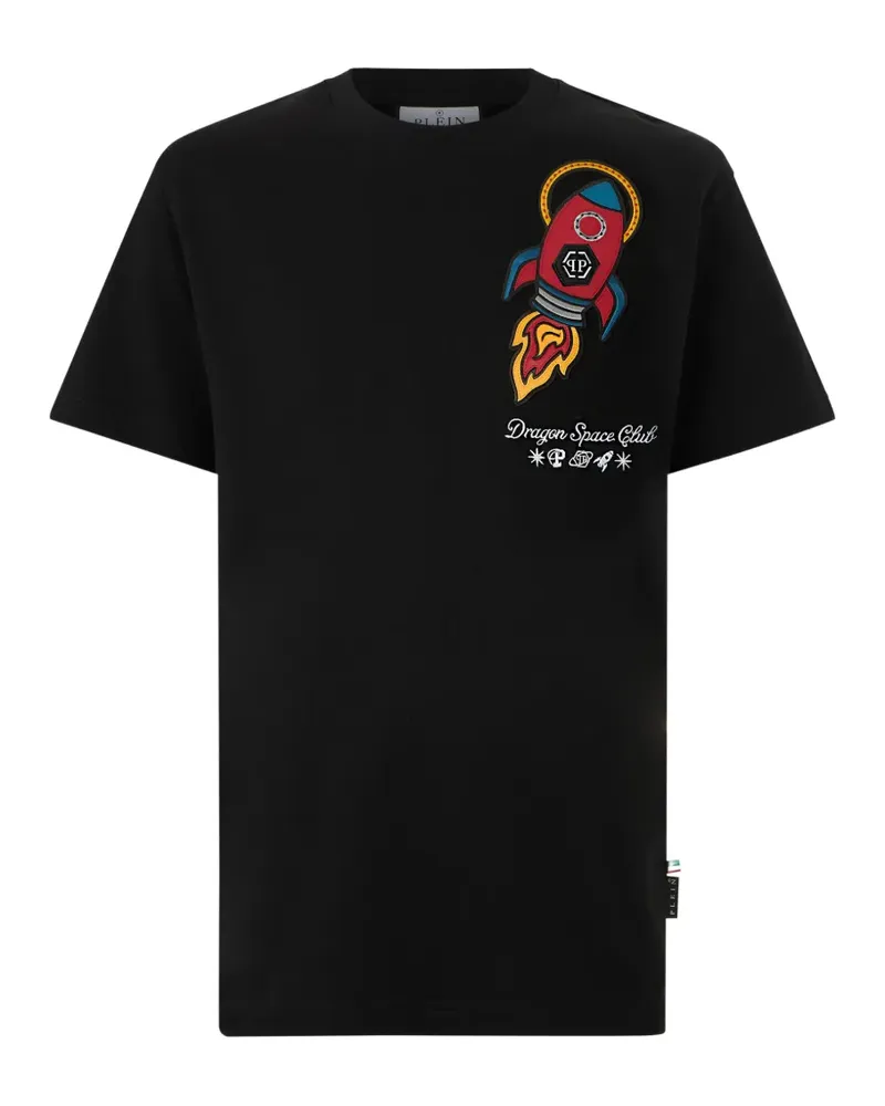 Philipp Plein T-Shirt mit Raketen-Patch - Schwarz Schwarz
