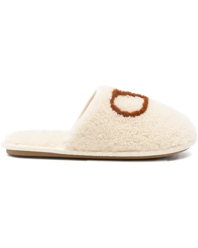 Valentino Garavani Slipper aus Shearling mit Logo-Stickerei - Weiß Weiß