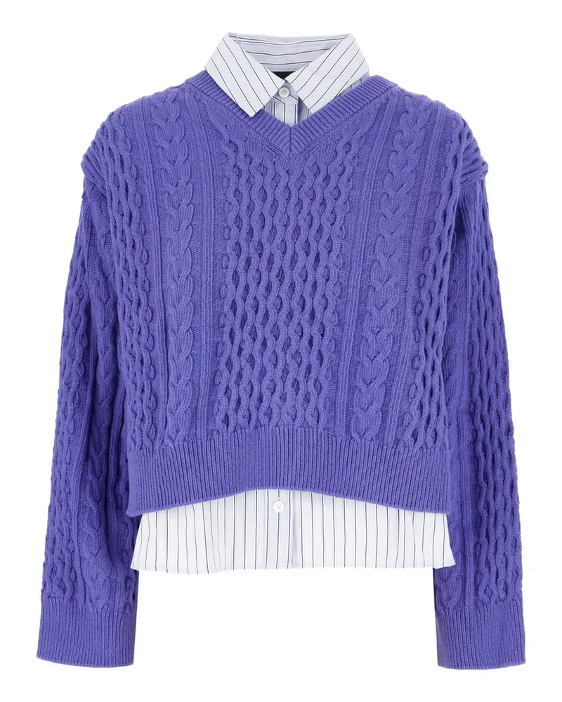 JUUN.J Pullover im Layering-Look mit Zopfmuster - Violett Violett