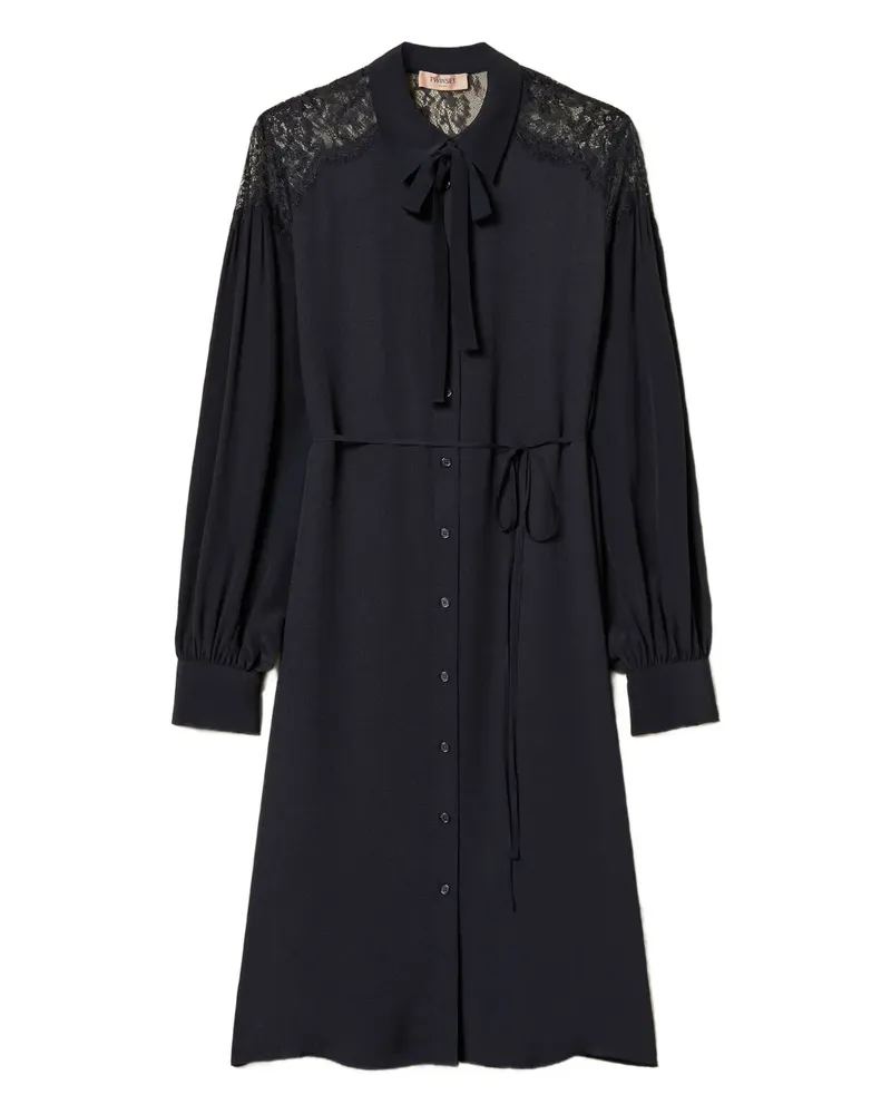 Twin-Set Georgette-Midikleid mit Spitzeneinsatz - Schwarz Schwarz