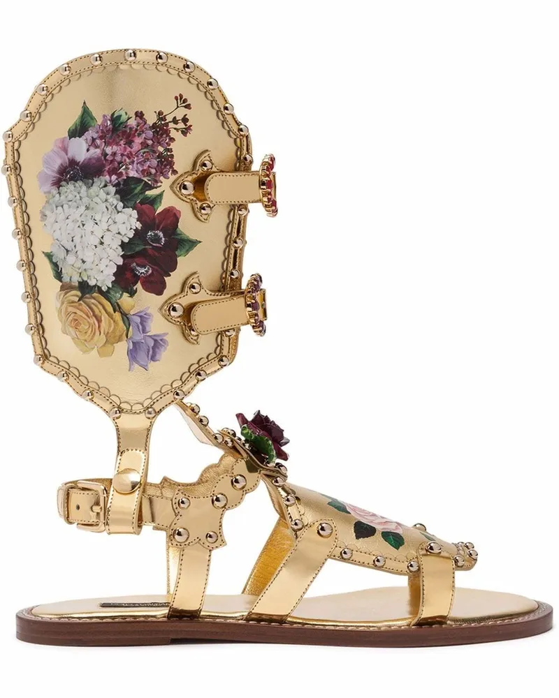 Dolce & Gabbana Römersandalen mit Blumen-Print - Gold Gold