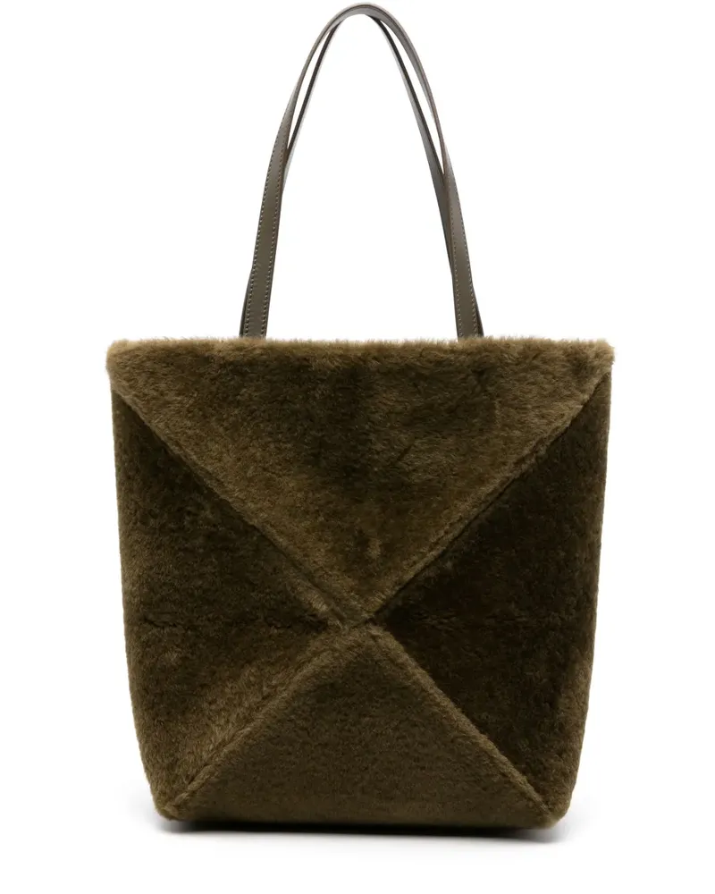 Loewe Mittelgroße Puzzle Fold Handtasche aus Shearling - Grün Grün