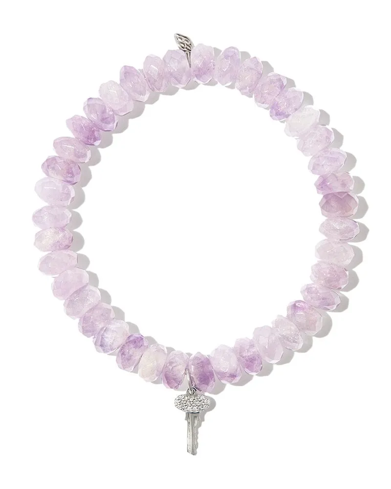 Sydney Evan 14kt Mini Key Weißgoldarmband mit Amethyst und Diamanten - Silber Silber