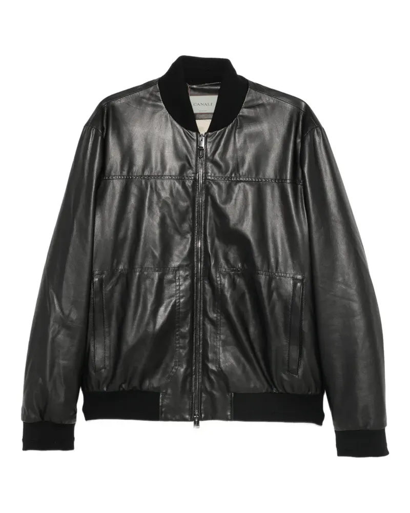 Canali Lederjacke mit Reißverschluss - Schwarz Schwarz