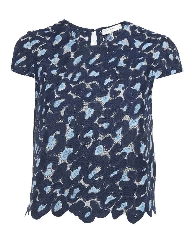 Sandro Cropped-T-Shirt mit Spitze - Blau Blau