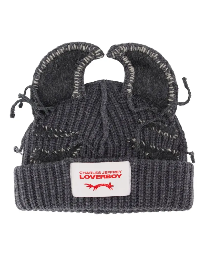 Charles Jeffrey Loverboy ears-detail beanie hat - Grau Grau