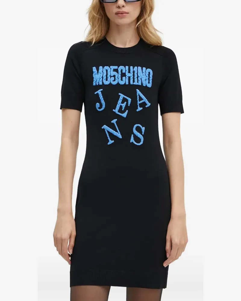 Moschino short-sleeve lettering mini dress - Schwarz Schwarz