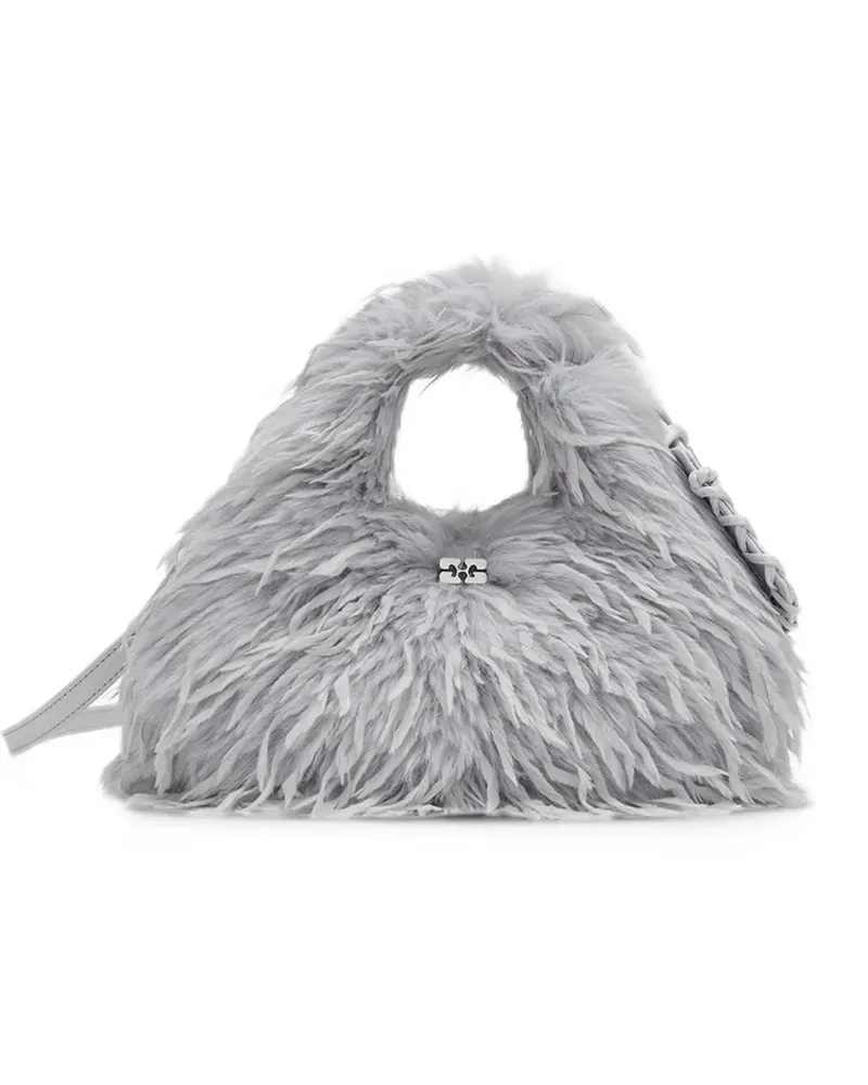 Ganni Mini Tasche aus blauen Federn - Grau Grau