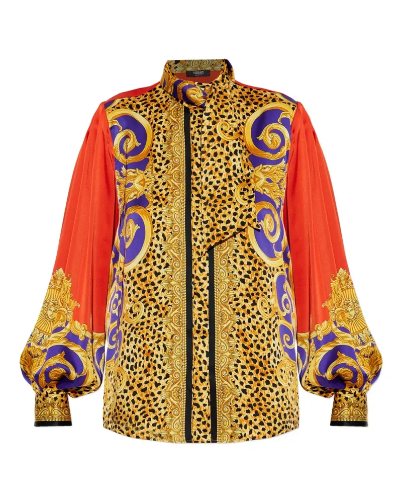 Versace Puffärmel-Oberteil mit Barock-Print - Gelb Gelb