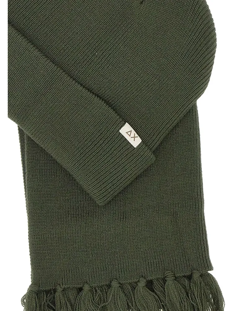 Sun68 ribbed fringed-scarf beanie set - Grün Grün