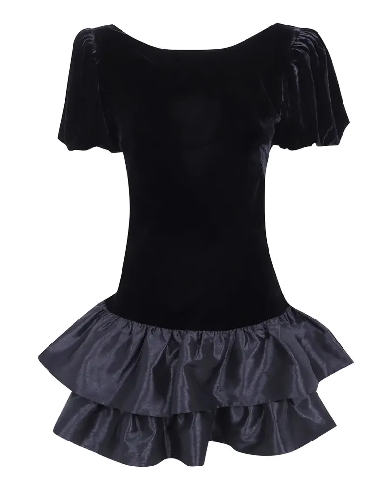 RIXO Anabella gerüschtes Minikleid mit Samteffekt - Schwarz Schwarz