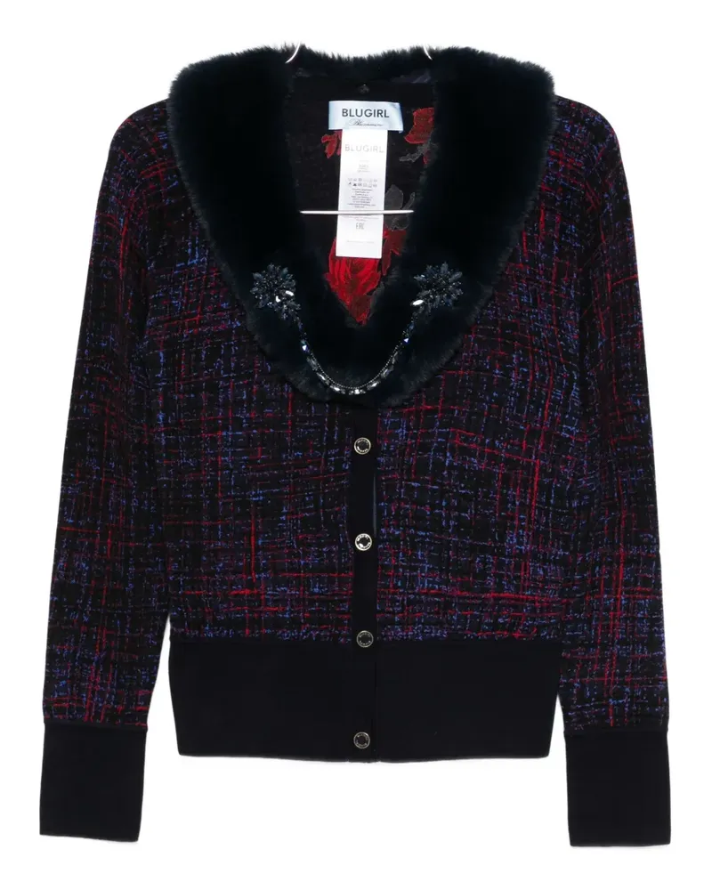 Blumarine faux-fur trim embellished cardigan - Schwarz Schwarz