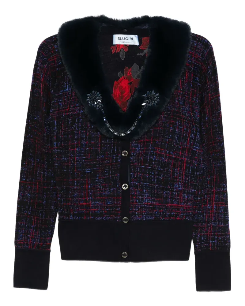 Blumarine Verzierter Cardigan mit Faux-Fur-Besatz - Schwarz Schwarz