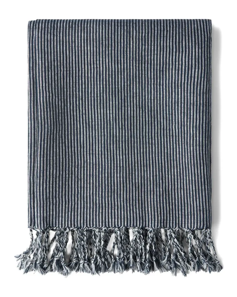 Brunello Cucinelli Gestreifte Leinendecke mit Fransen - Blau Blau