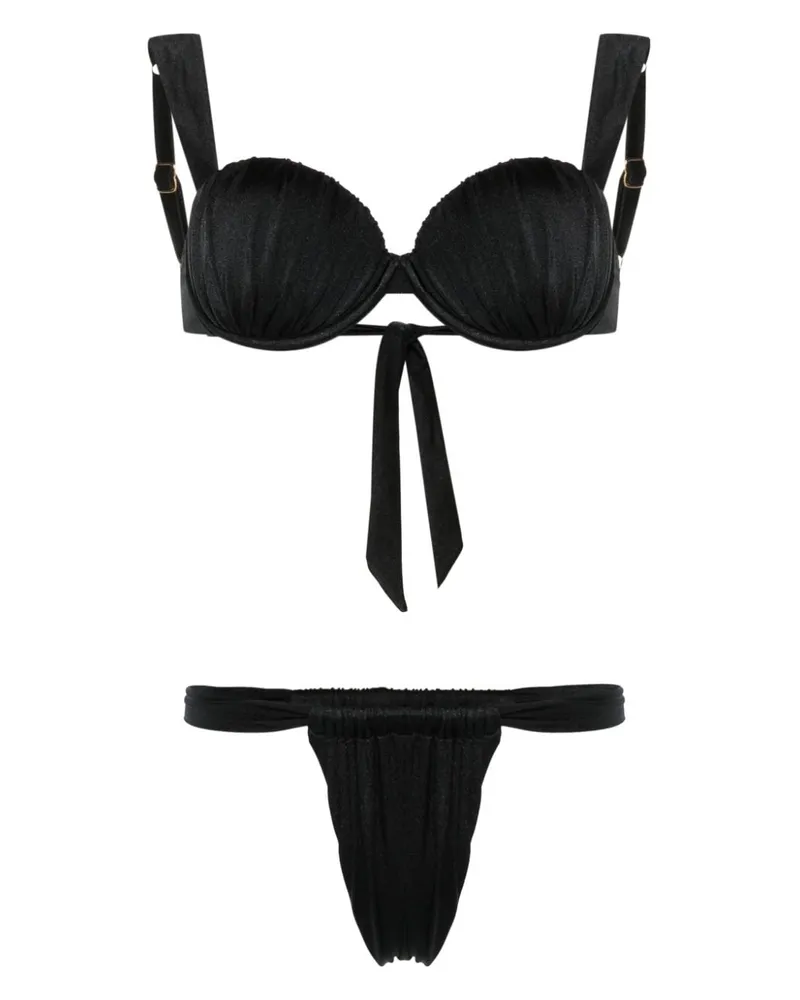 Noire Swimwear Geraffter Balconette-Bikini - Schwarz Schwarz
