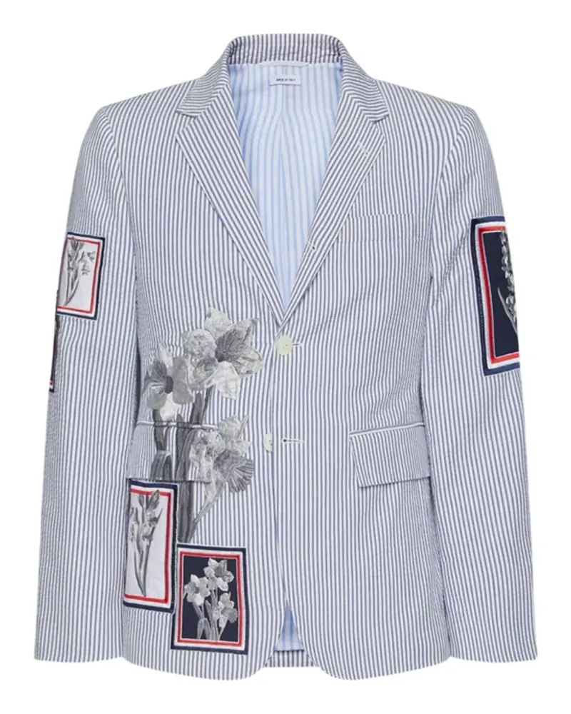 Thom Browne striped floral-embroidered blazer - Blau Blau