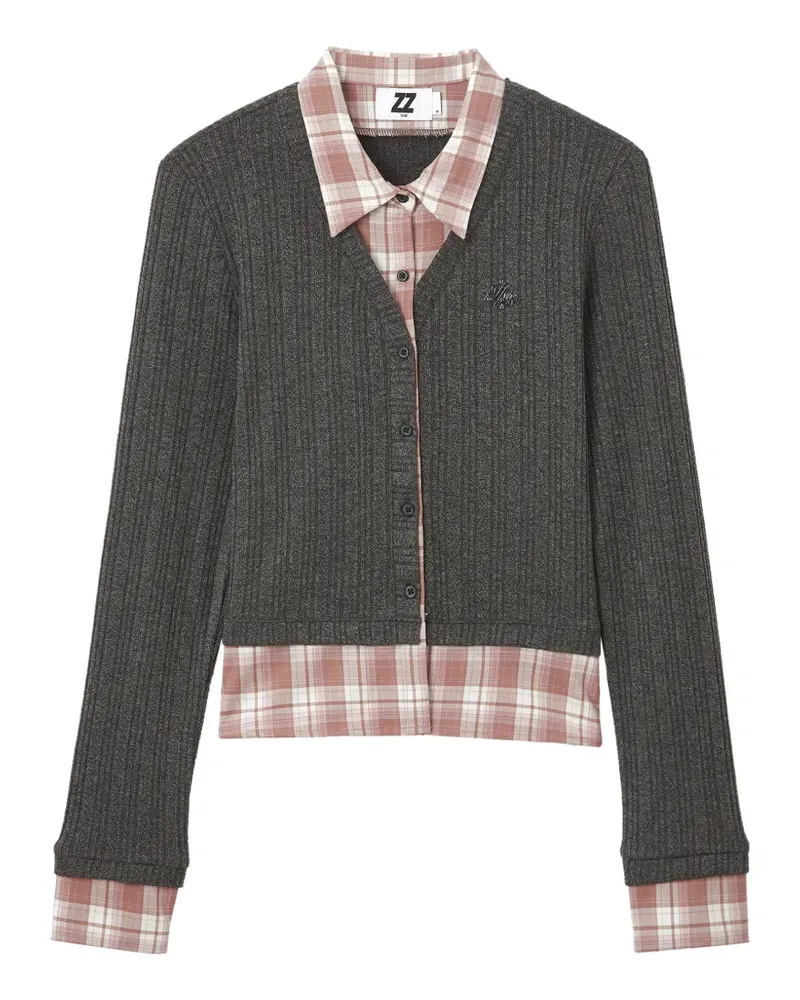 Izzue Cardigan mit Hemd-Einsatz - Grau Grau