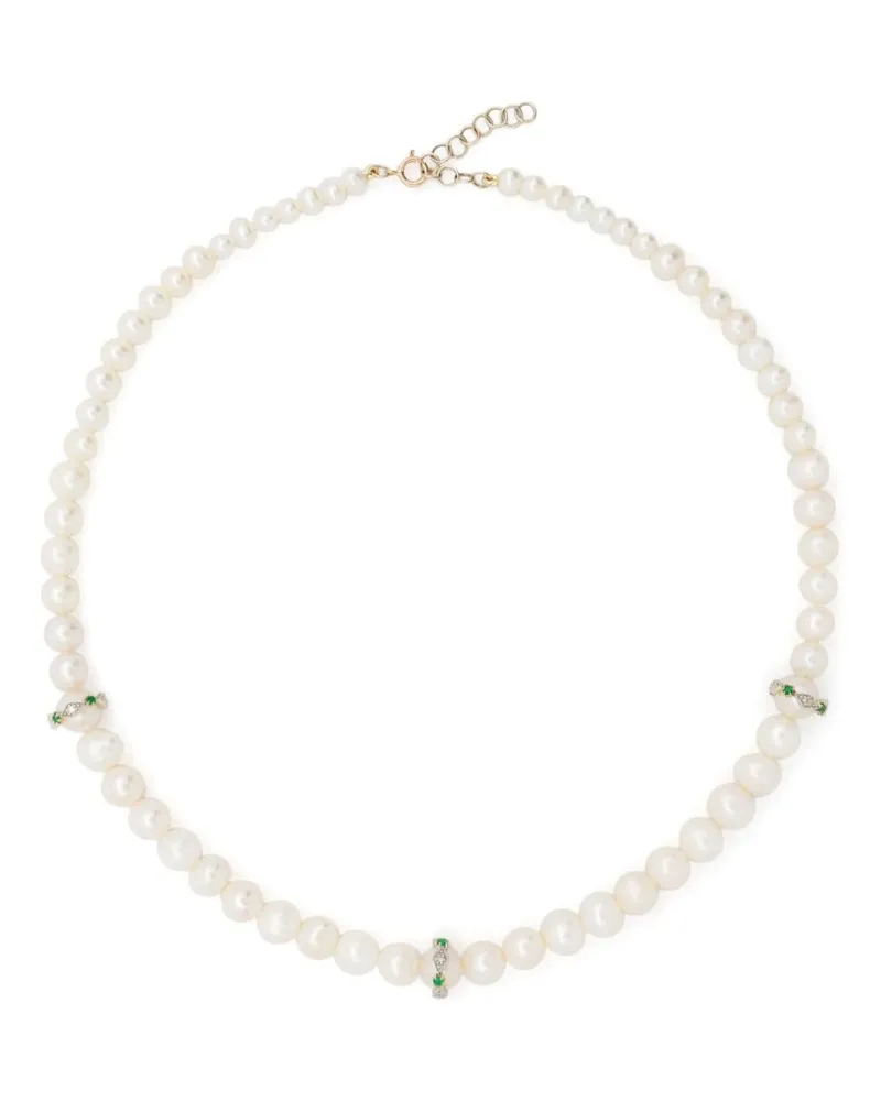 Pascale Monvoisin 9kt Gelbgoldhalskette mit Perlen und Diamanten - Weiß Weiß