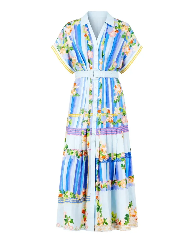 Saloni Riya-B floral-print midi dress - Blau Blau