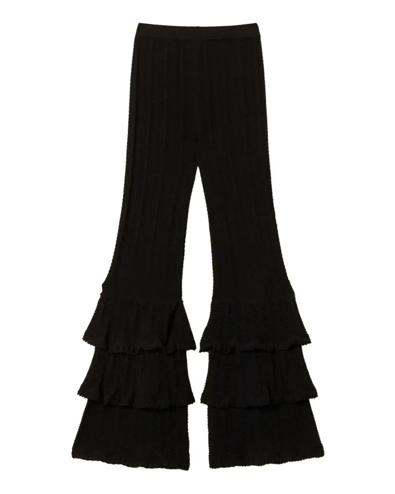 Twin-Set Gerüschte Strickhose - Schwarz Schwarz