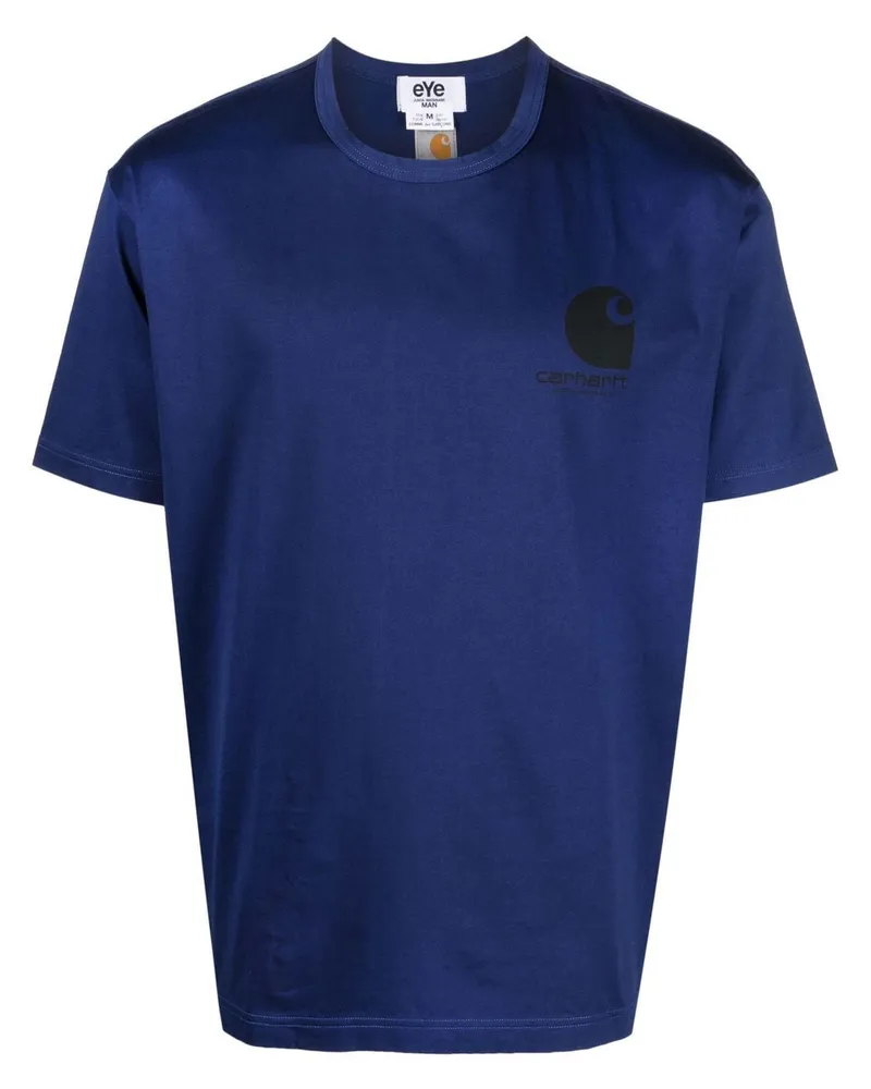 Junya Watanabe T-Shirt mit Logo-Print Blau