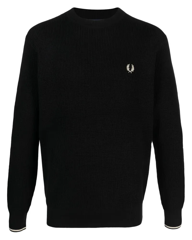 Fred Perry Pullover mit Waffelstrick-Muster - Schwarz Schwarz