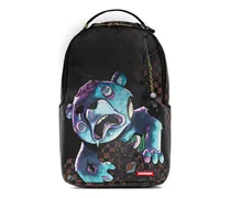 Karierter Rucksack mit Print - Schwarz