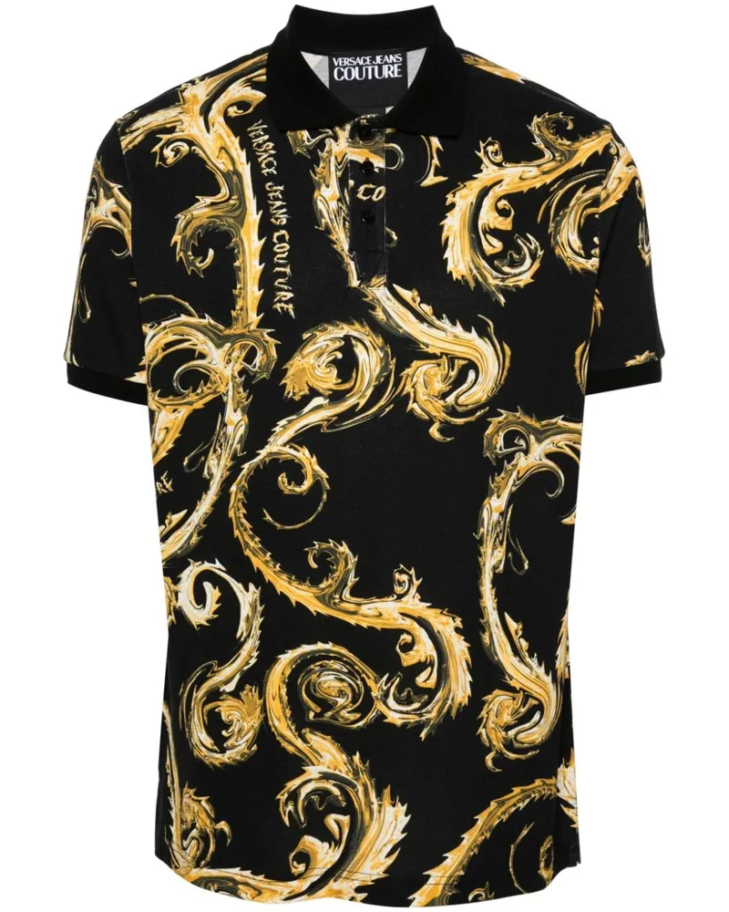 Versace Jeans Poloshirt mit Barocco-Print Schwarz